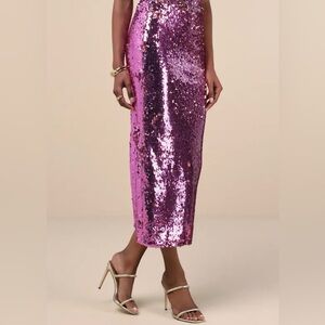 Lulu's Fuchsia Sequin Midi Skirt